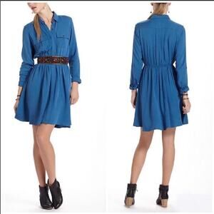 ANTHROPOLOGIE Blue Maeve Dakota Long Sleeve Shirt Button Front Collared Dress XS